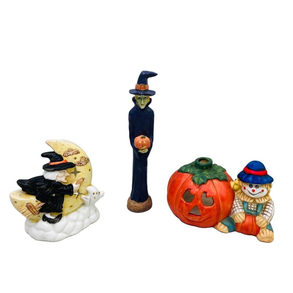 Vintage Halloween Pencil Figure Witch & Tealight Candle Holders 90s Decor Retro